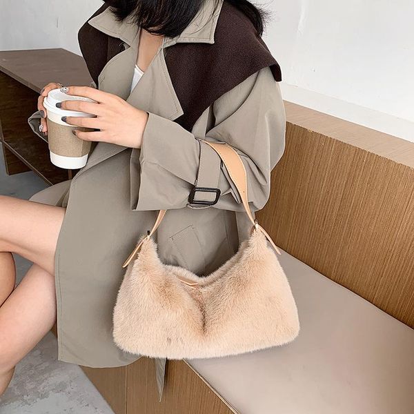 

brand designer fur women's shoulder bag fashion handbag small hobos crossbody bag