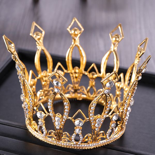 

trendy gold round crystal crown wedding tiara crown bride hair accessories crown party headdress wedding hair accessories tiara, Slivery;golden