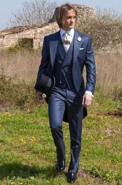 Estilo da manhã homem ternos de trabalho pico lapela dos homens vestido de festa de baile roupas de casamento noivo tusedos jaqueta calças colete gravata d140291c