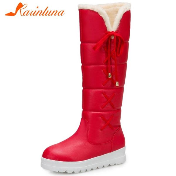 

boots karin big size 30-44 girl winter warm fur round toe flat with thick sole plush women knee high shoes, Black