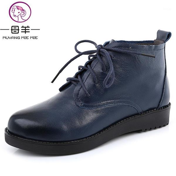 

muyang mie mie women shoes woman genuine leather flat boots plus size 34 - 44 ladies shoes 2020 fashion ankle boots women1, Black