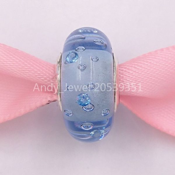 Authentische 925er Sterlingsilber-Lampwork-Perlen, Eistropfen, Murano-Glas-Charm, blaue CZ-Charms, passend für europäischen Pandora-Stil, Schmuck, Armbänder, Halsketten