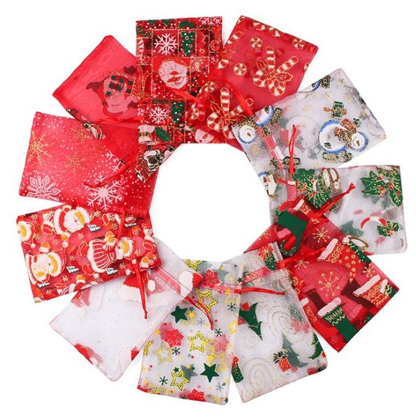 

christmas element gauze bag santa claus christmas bell hat organza bag jewelry bags packing drawstring organza gift bags