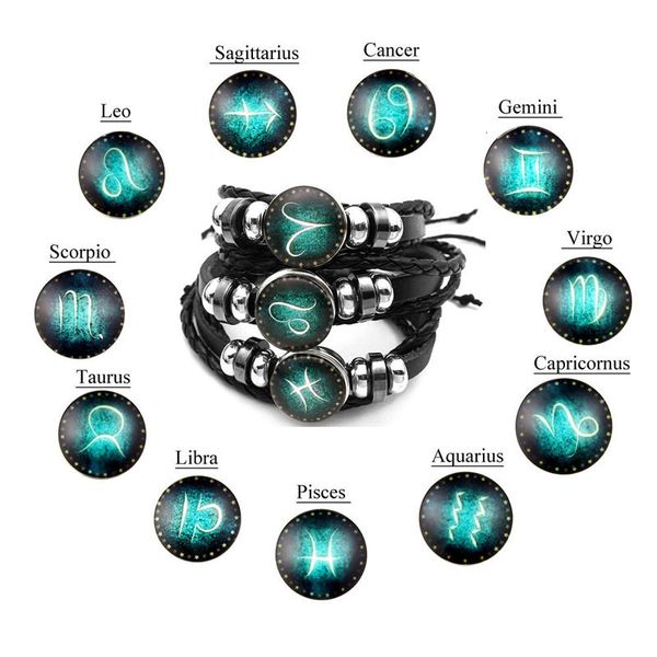 

factory price constellations braided adjustable punk bracelets 12 fashion jewelry leather bracelet men women casual pers, Black