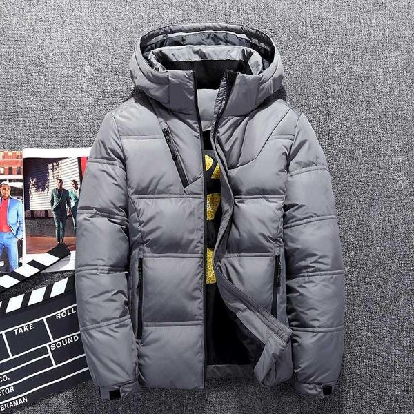 

2019 winter men white duck down jacket casual windproof warm jackets and coats slim fit gray parkas1, Black