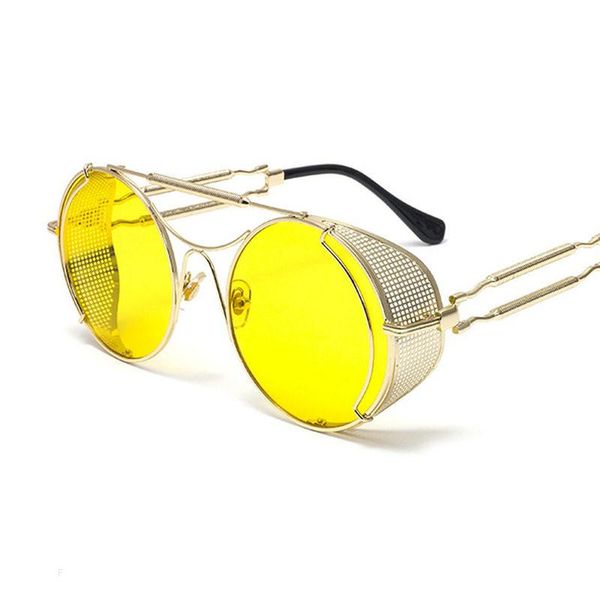 

2020 new punk sunglasses women men round punk leather side cover sun glasses vintage uv400 sunglass shades fml, White;black