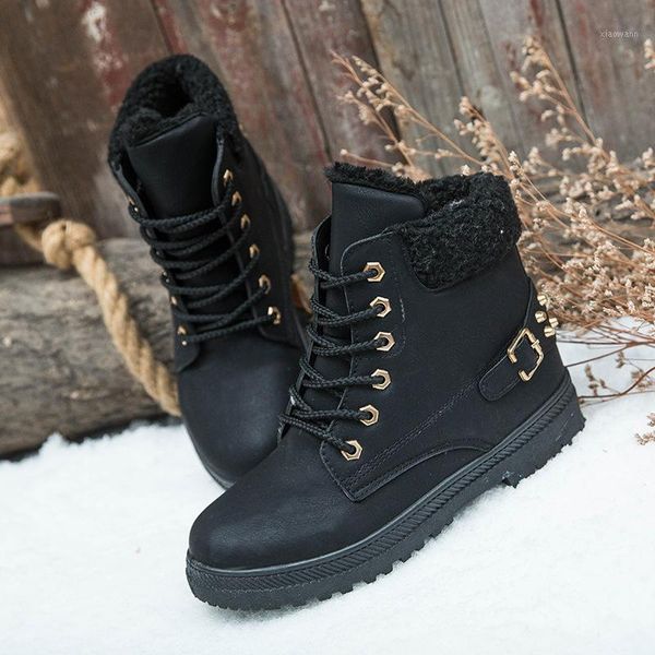 

snow boots women 2021 lace-up plush ankle boots shoes british wind warm students winter1, Black