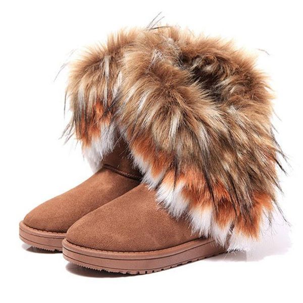 

women fur boots ladies winter warm ankle boots for women snow shoes style round-toe slip on female flock snow boot ladies shoes, Black