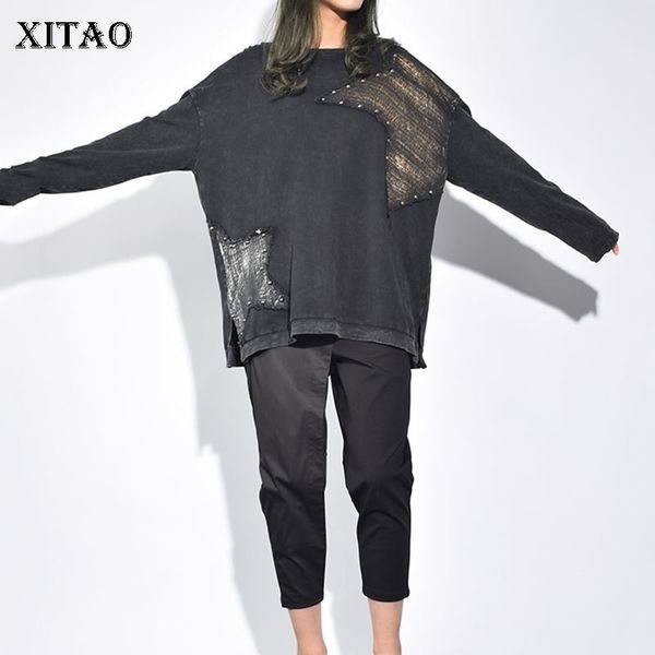 

[xitao] spring new women korea fashion o-neck full sleeve casual tee female rivet print match all loose t-shirt ljt3828 201029, White