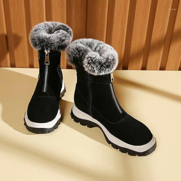 

new winter shoes women keep warm snow boots cow suded fur resistance zipper fasteners wool snow boots mujer1, Black