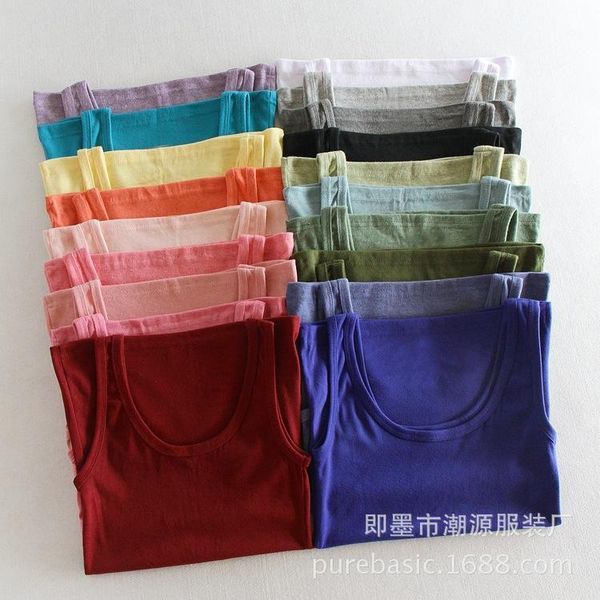 

60cm soft women solid sleeveless vest,camisole vest cropped for ladies multicolor brushed primer woman1, Black;white