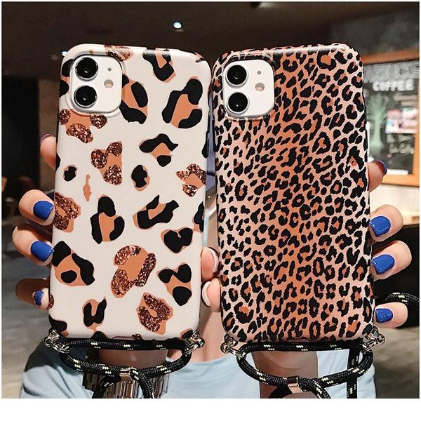 

leopard print phone case with lanyard for iphone 11 11pro max xr xs max x 6s 7 8 plus shoulder st jlljia