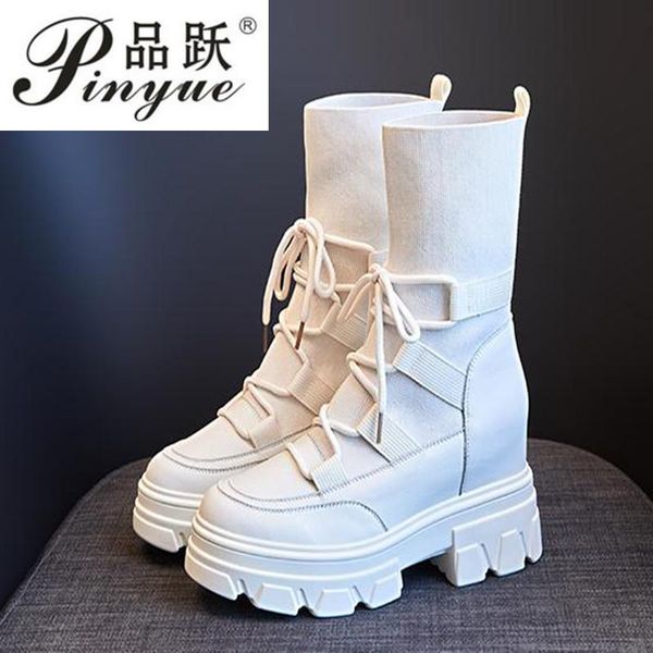 

size 35--39 women's knitting elastic sock boots 2020 new fashion women high heel boots woman stretch shoes ankle lace-up, Black