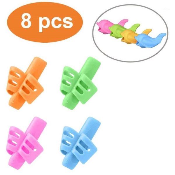 

8pcs/set children pencil holder tools silicone two finger ergonomic posture correction tools pencil grip writing aid grip1, Black;red