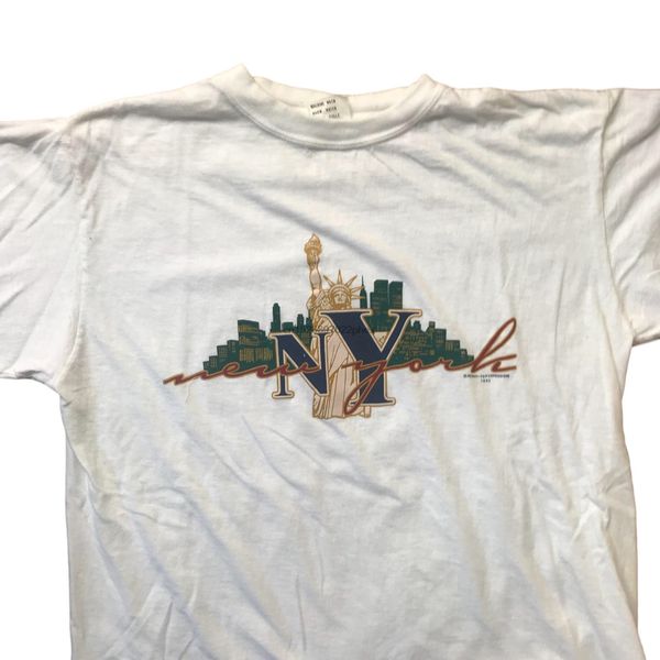 

vintage new york raised graphic white t-shirt 1995 glitter - size l men t shirt sport hooded sweatshirt hoodie