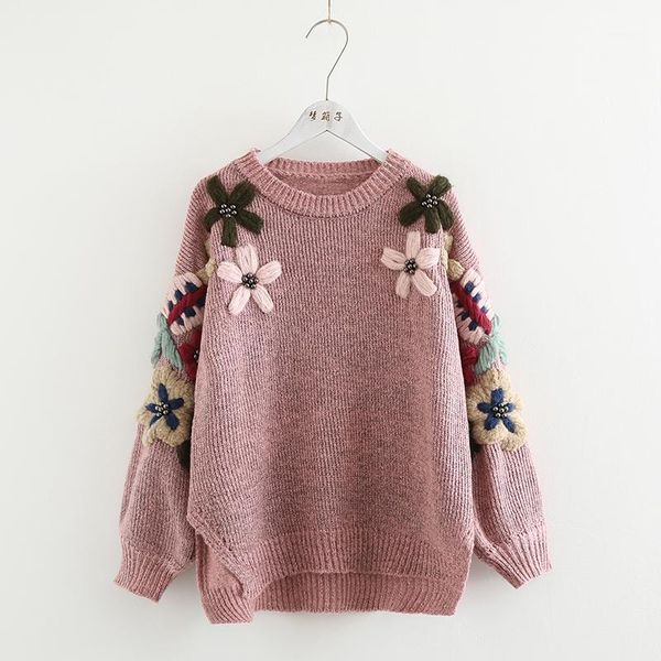 

handmade flowers embroidery sweater sweet daisy 3d pattern pullover sweaters female1, White;black