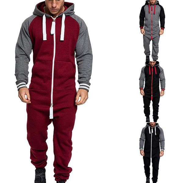 

men overalls brand long sleeve sweatshirt one-piece garment pajama casual tracksuit jumpsuit splicing long sleeve male clothes 1022, Gray