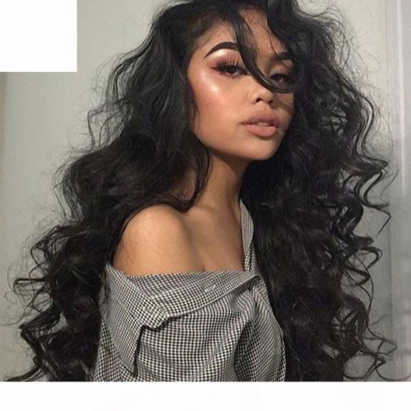 

unprocessed virgin peruvian lace front wig 150 density body wave glueless lacefront wigs human hair for black women, Black;brown