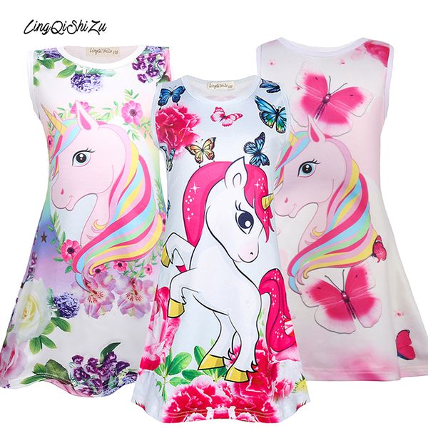 

unicorn kids dress girl cartoon butterfly birthday party kids girls summer dresses summer soft children kids dresses for girls lj200813, Red;yellow