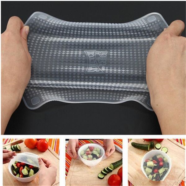 

seal cover 4pcs/set magic stretch silicone wrap keep food fresh cling film