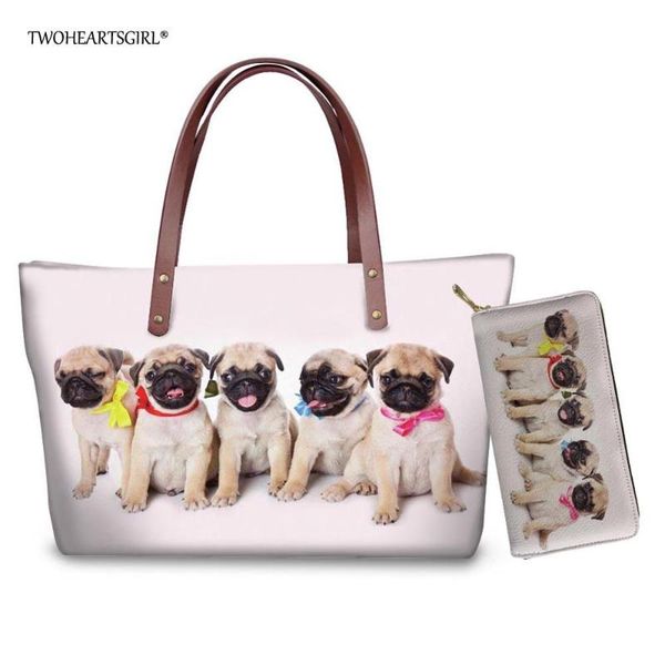 

twoheartsgirl adorable puppy pug dog print women tote bag and purse cute female tote handbags large capacity lady handle bag