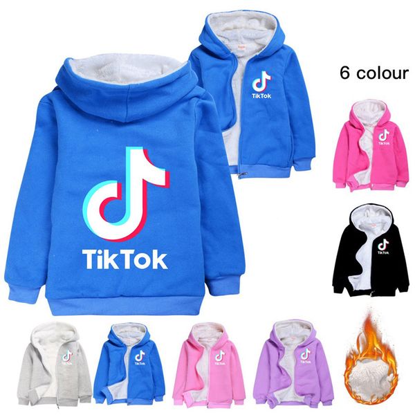 

douyin tik tok teen cardigan long sleeve zipper coral velvet hoodies overcoat boy/girl kids tiktok children's winter hooded coat sweats, Black