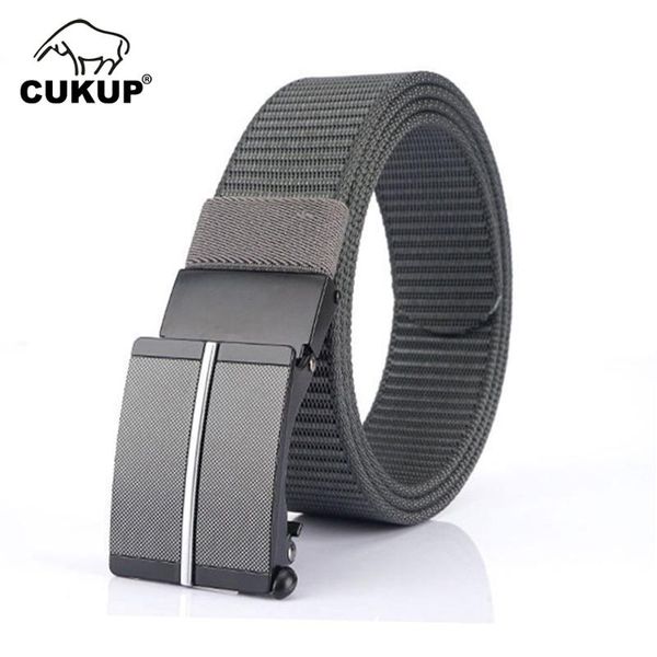 

cukup men's new design knitting accessories quality canvas belts zinc automatic buckle fashion nylon belt many colors cbck212, Black;brown