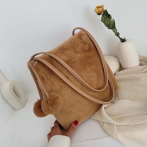 

2020 vintage women shoulder bucket bags korean fashion ladies crossbody bag faux fur plush cony hair tote bags female