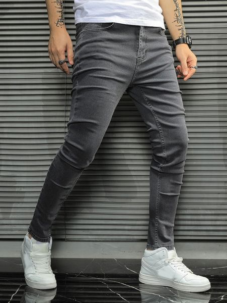 

men solid slant pocket skinny jeans h93d#, Blue