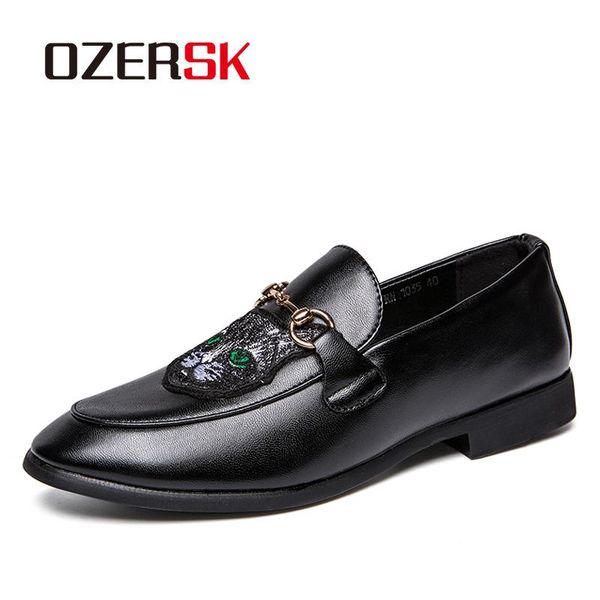 

ozersk 2020 men dress shoes brand handmade classic style party leather wedding shoes men flats leather oxfords formal, Black