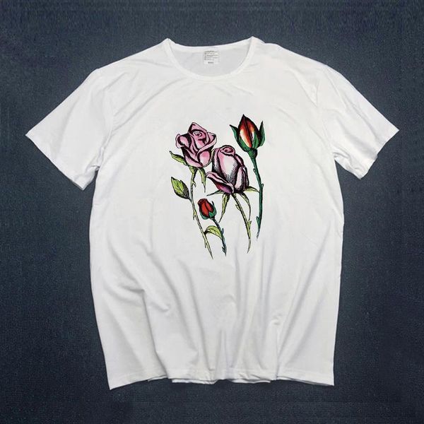 

t shirt women short sleeve casual white tshirts flower print fashion vogue t-shirts korean style girls tees