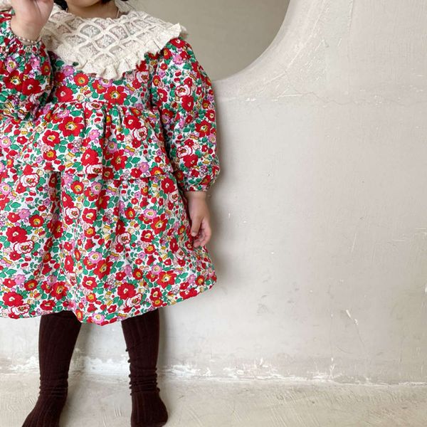 

korean girl's lace lapel drs mqd, Red;yellow