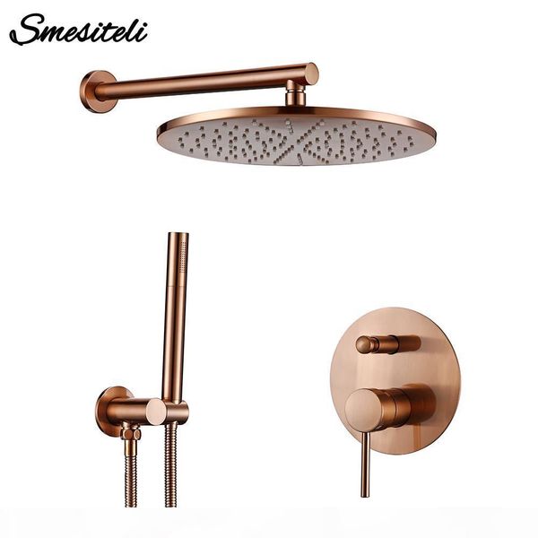 

bathroom bath brushed rose gold rainfall faucet brass diverter mixer tap set hand held 8 12shower head wall arm valve kit bbytgn mj_bag