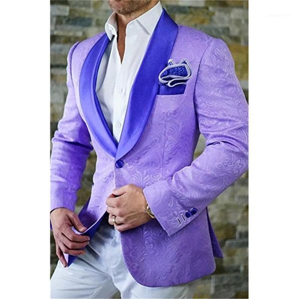 

men's suits & blazers custom made men shawl lapel pattern light purple groom tuxedos wedding 2 pieces ( jacket+pants+tie ) e1321, White;black