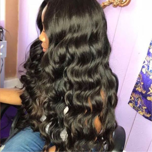 

lx brand long body wave lace front wig synthetic lace wigs cosplay wig for women heat resistant fiber gluelessfactory direct, Black