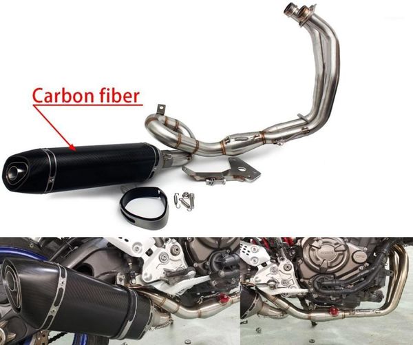 

bikingboy muffler exhaust pipe header tube link + carbon fiber end pipe for mt-07 fz-07 2014-2018 xsr 700 2016-20171