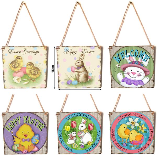 Ahşap Asılı Süsler Paskalya Süslemeleri Ev için Sevimli Tavşan DIY El Sanatları Etiketleri Mutlu Paskalya Kolye Duvar Dekor