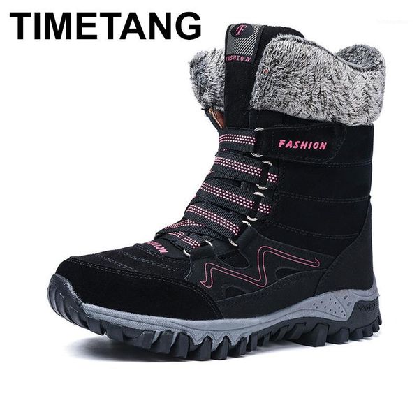 

timetangnew arrival fashion suede leather women winter snow boots warm plush women's boots ankle waterproof flat shoes1, Black