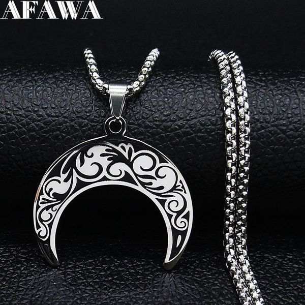 

pendant necklaces 2021 fashion flower of life moon stainless steel necklace for women silver color pendants jewelry colgantes n565s02