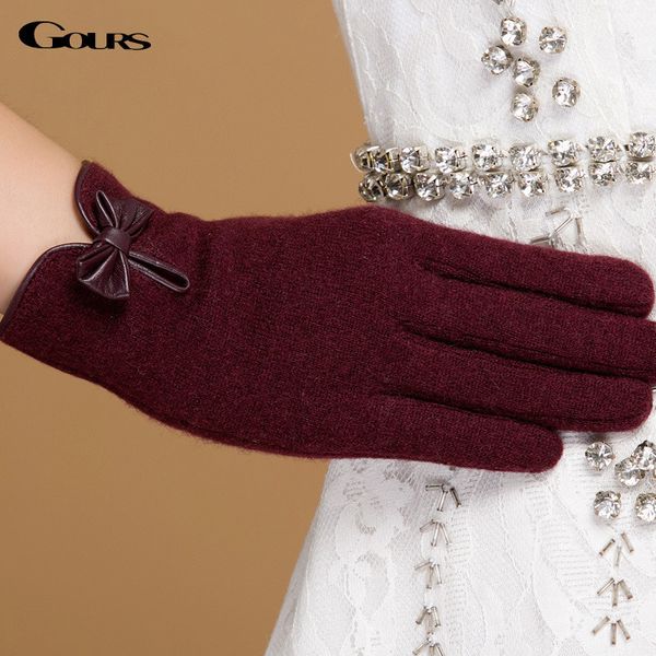 

gours winter women wool cashmere gloves fall new fashion brand mittens black warm driving gloves 3-style 4-color gsl059 201020, Blue;gray