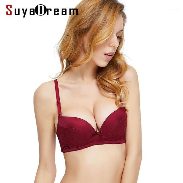 

women silk bra 100%natural silk lining 3/4 cup wire push up bras for women padded lace bra everyday1, Red;black