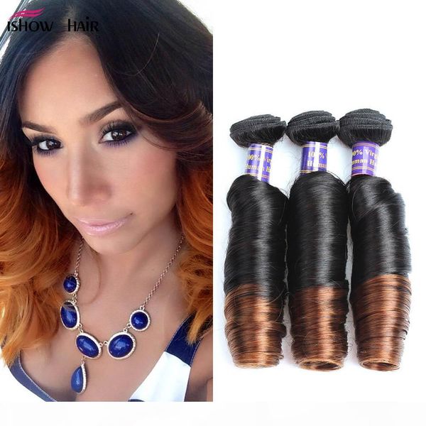 

ishow hair t1b 4 27 tone ombre malaysian bouncy curly hair 3bundles 12-24 inch brazilian indian peruvia human hair extensions ing, Black