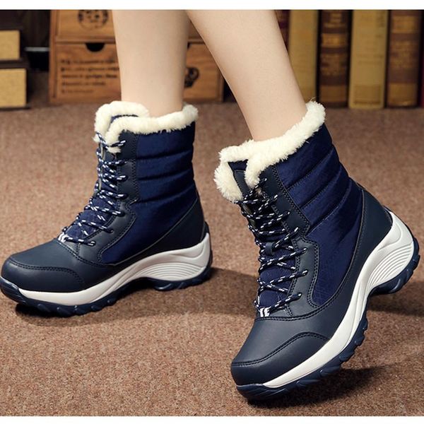 

2020 new brand women boots waterproof winter shoes female snow boots platform mujer botas ankle winter boot with thick fur girl, Black