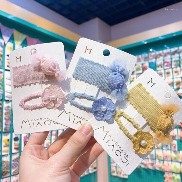 

2pcs/set mesh lace flower candy hair clip for children solid color pearl bb clip hairpins bezel for hair girls accessories1, Slivery;white