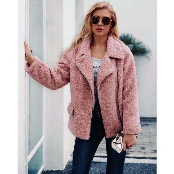 

women's fur & faux 2021 women winter furry coat jacket female autumn long sleeve zipper warm overcoat casual outerwear plus size 3xl, Black