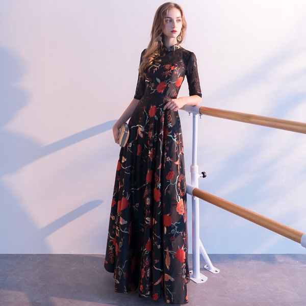 

robe de soiree new high embroidery backless a-line evening dresses long elegant lace vestido de festa banquet party prom dresses, Black;red