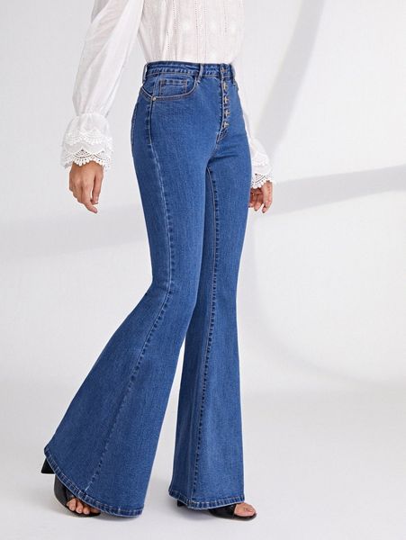 

button fly flare leg jeans i4pu#, Blue