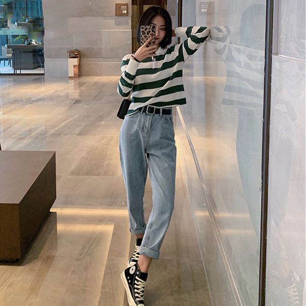 

harajuku high waist jean trouser women streetwear denim pants female cotton loose coated vintage washed boyfriend jeans 2021 new, Blue