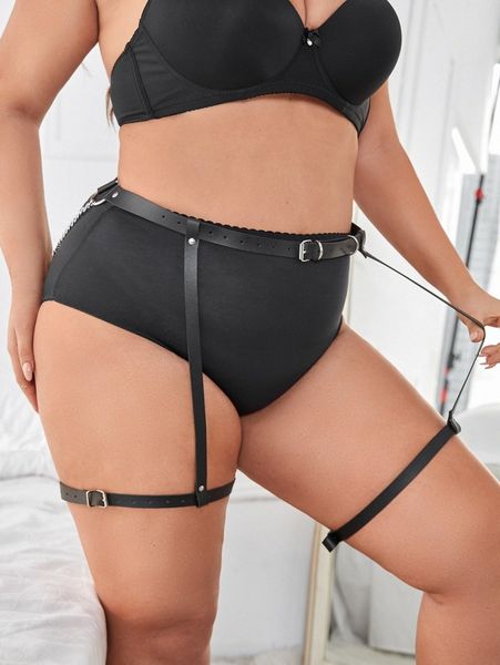 

plus ring linked pu garter w87t#, Black;white