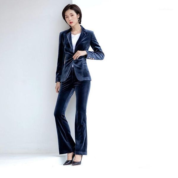 

women's suit slim temperament velvet suit two-piece women's blazer with trousers set business wear1, White